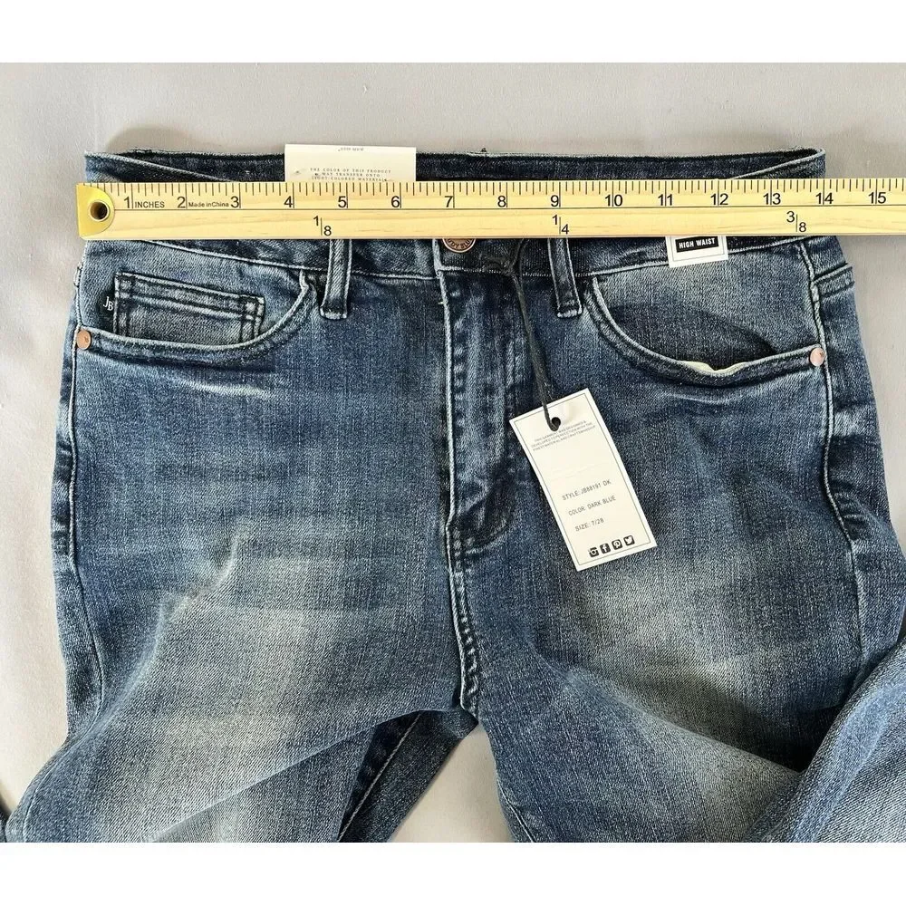 Judy Blue Jeans Womens 7‎ 28 Blue Denim High Waist Crop  Stretch without hem NWT